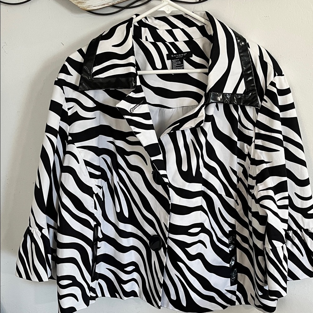 Sandro Black and White Zebra Print Blazer